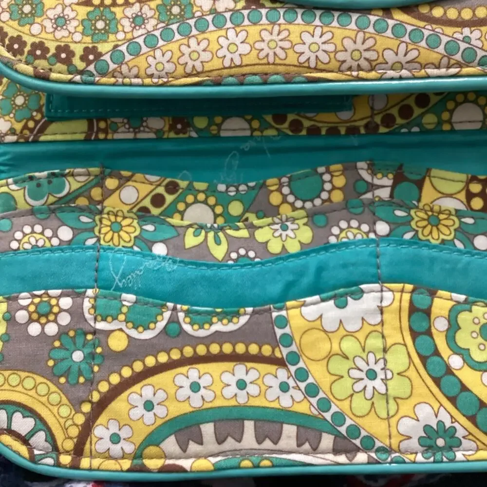 Vera Bradley Travel Wallet Clutch Organizer Teal Yellow Floral Paisley Case